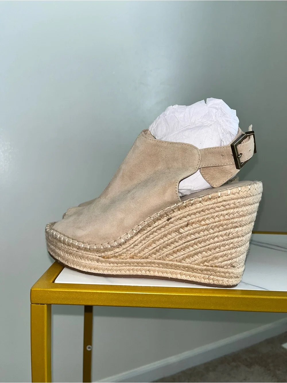 Kenneth Cole Neutral Suede Espadrille Wedge Sandals